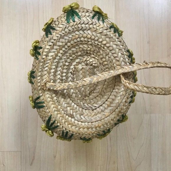 Vintage Floral Raffia Straw Circle Purse - Picture 6 of 7